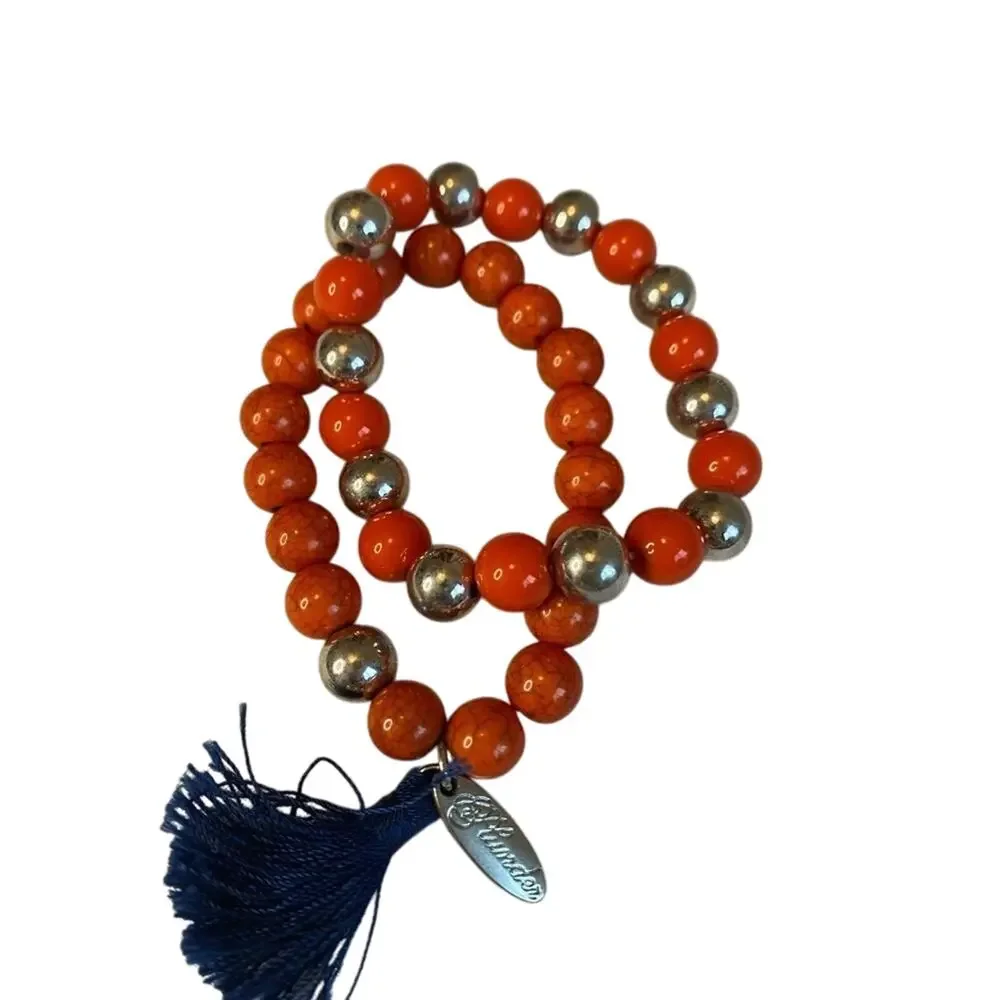 Plunder Silver Orange Blue Tassel Elastic Stack Bracelets BOHO Statement Western